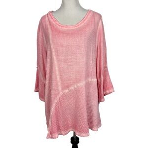 Focus Casual Life Gauze Top Pink Women's Size Large Asymmetric Hem Lagenlook